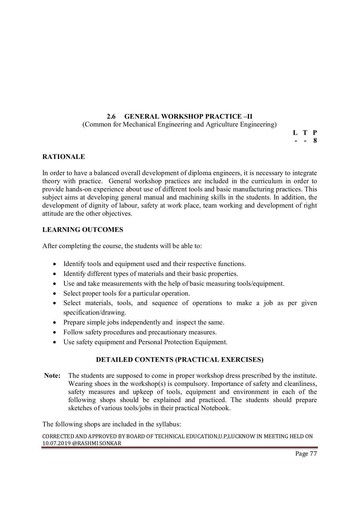 EFFECTIVE FROM JULY 2019-20 - SIX SEMESTER DIPLOMA COURSE IN MECHANICAL ENGINEERING ( REFRIGERATION & AIR CONDITIONING) - Page 77