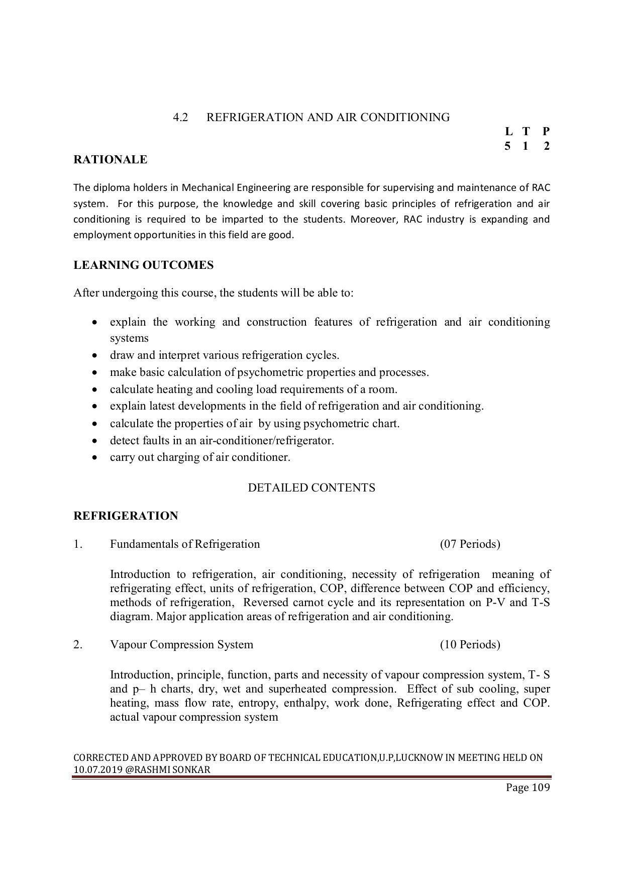 EFFECTIVE FROM JULY 2019-20 - SIX SEMESTER DIPLOMA COURSE IN MECHANICAL ENGINEERING ( REFRIGERATION & AIR CONDITIONING) - Page 109