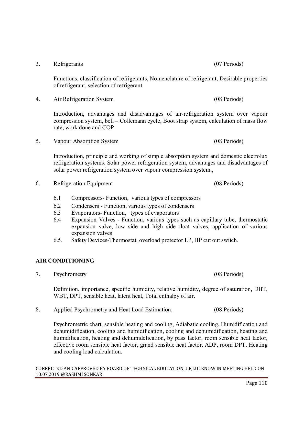 EFFECTIVE FROM JULY 2019-20 - SIX SEMESTER DIPLOMA COURSE IN MECHANICAL ENGINEERING ( REFRIGERATION & AIR CONDITIONING) - Page 110