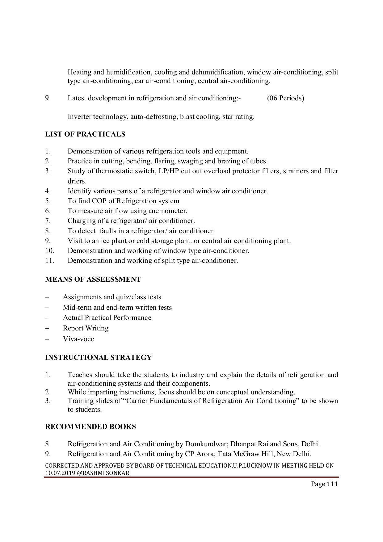 EFFECTIVE FROM JULY 2019-20 - SIX SEMESTER DIPLOMA COURSE IN MECHANICAL ENGINEERING ( REFRIGERATION & AIR CONDITIONING) - Page 111