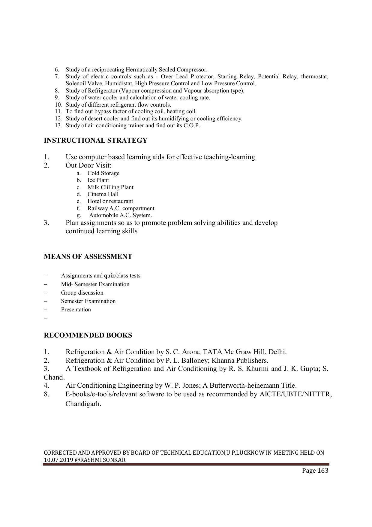 EFFECTIVE FROM JULY 2019-20 - SIX SEMESTER DIPLOMA COURSE IN MECHANICAL ENGINEERING ( REFRIGERATION & AIR CONDITIONING) - Page 163