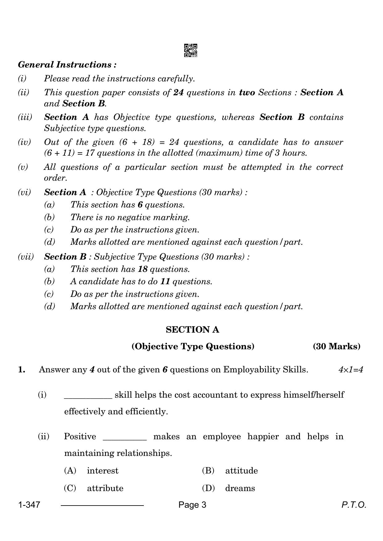 CBSE Class 12 Cost Accounting 2024 Question Paper - Page 3