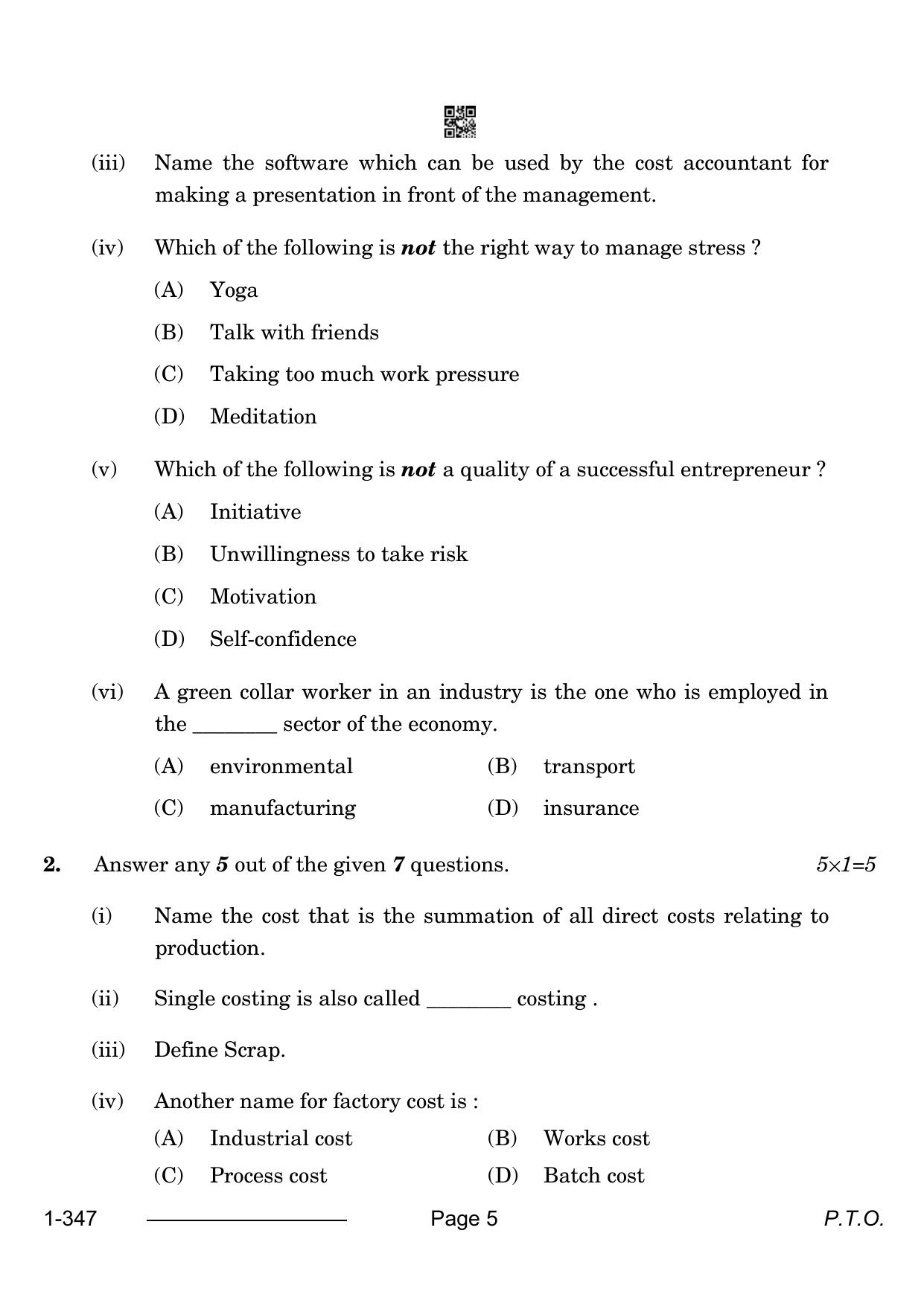 CBSE Class 12 Cost Accounting 2024 Question Paper - Page 5