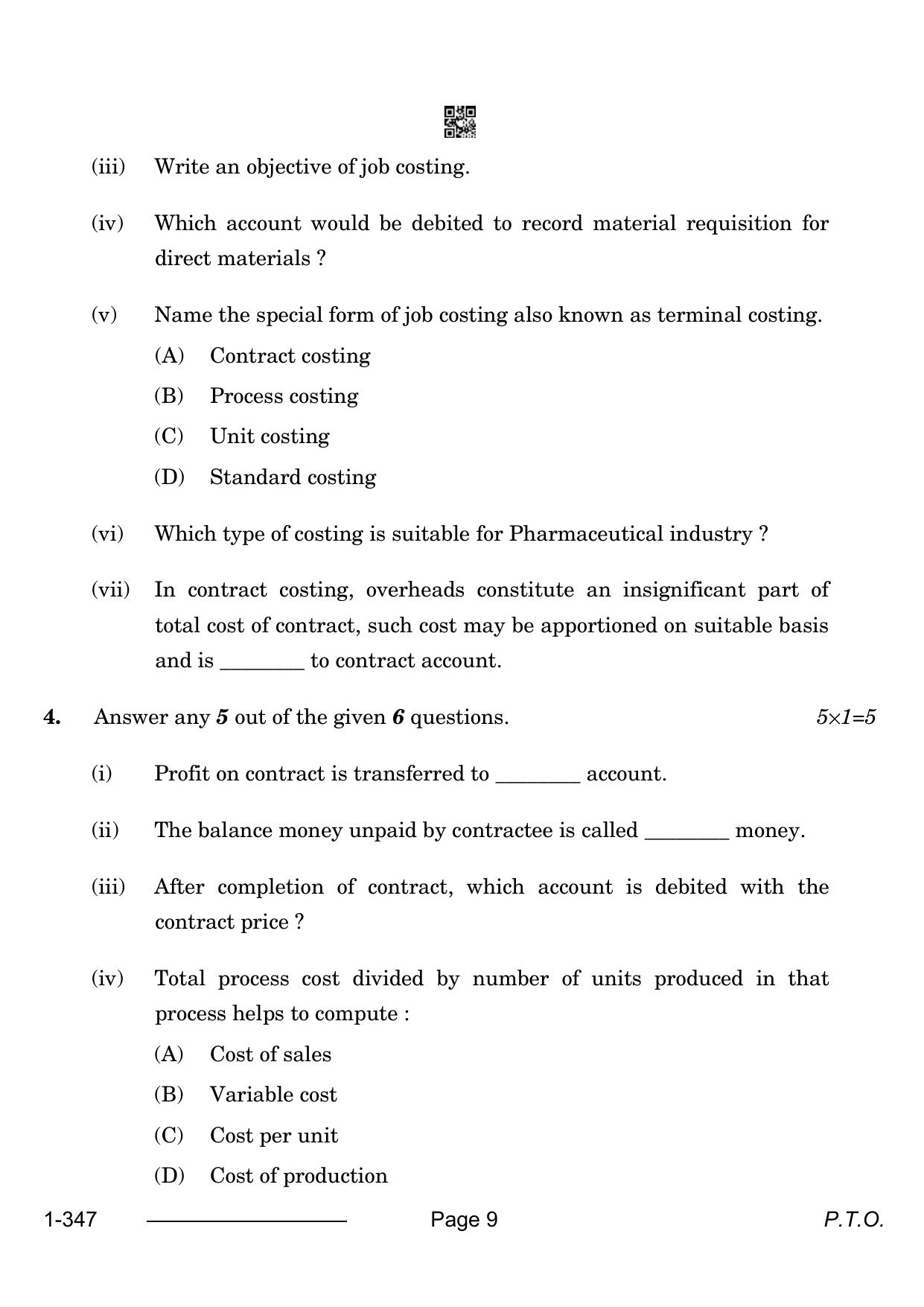 CBSE Class 12 Cost Accounting 2024 Question Paper - Page 9
