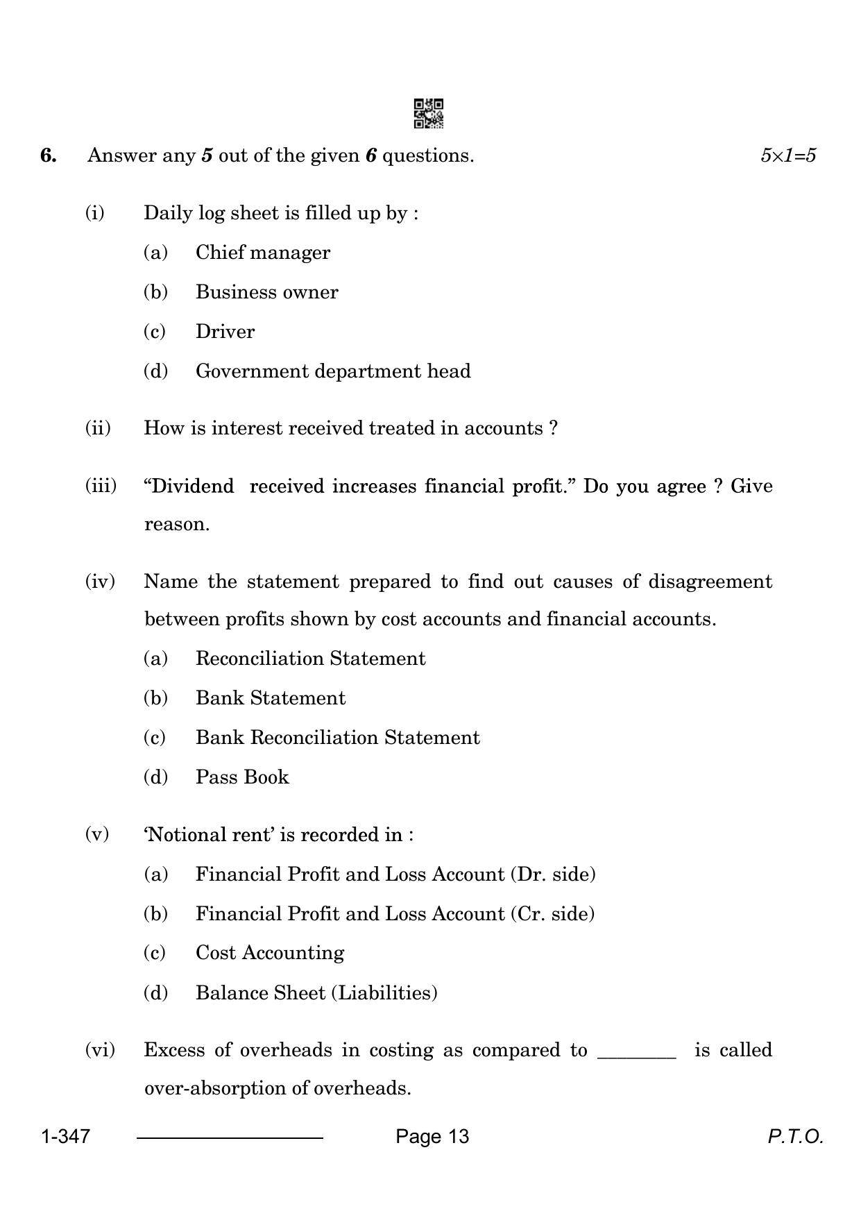 CBSE Class 12 Cost Accounting 2024 Question Paper - Page 13