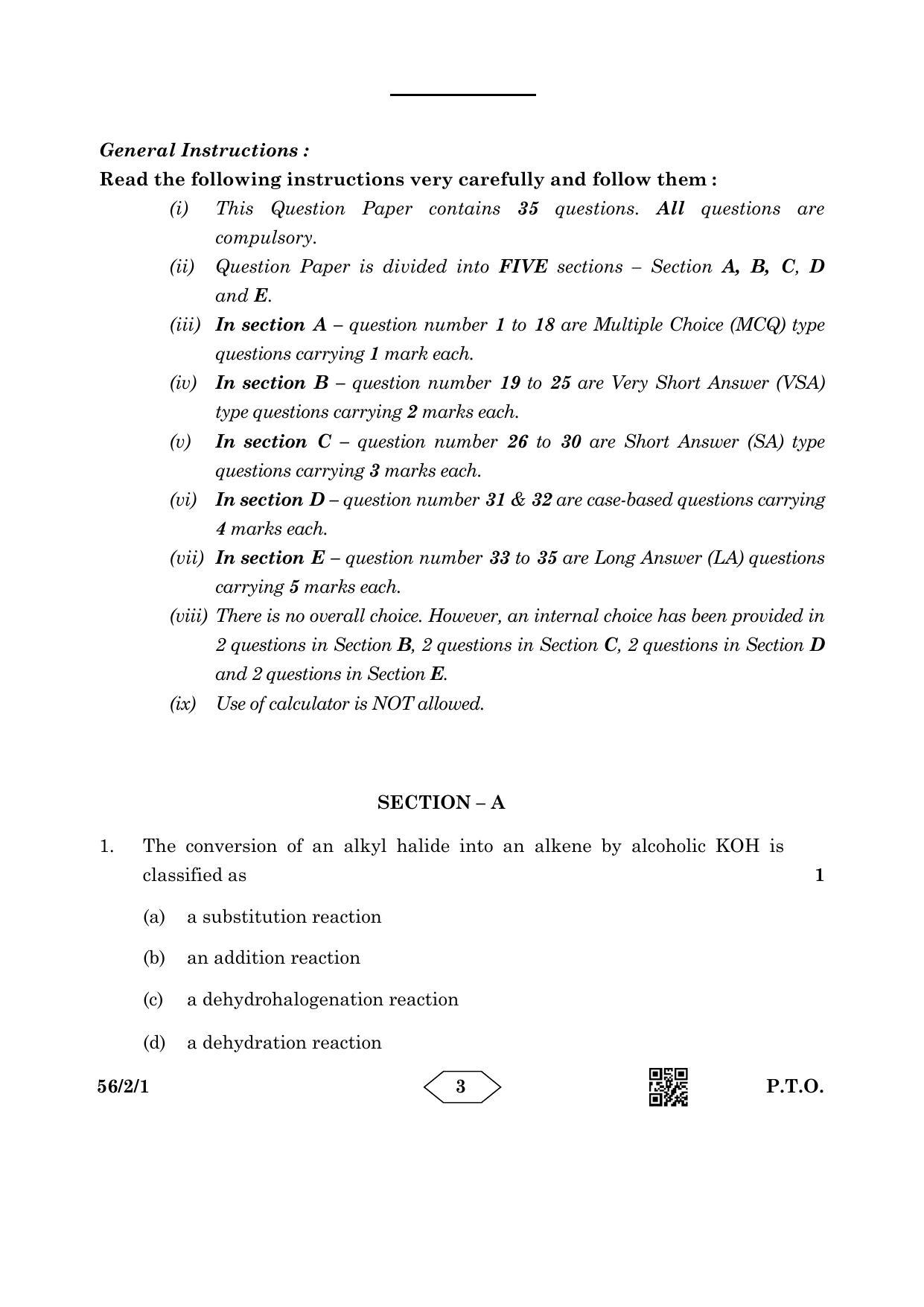 CBSE Class 12 56-2-1 Chemistry 2023 Question Paper - Page 3