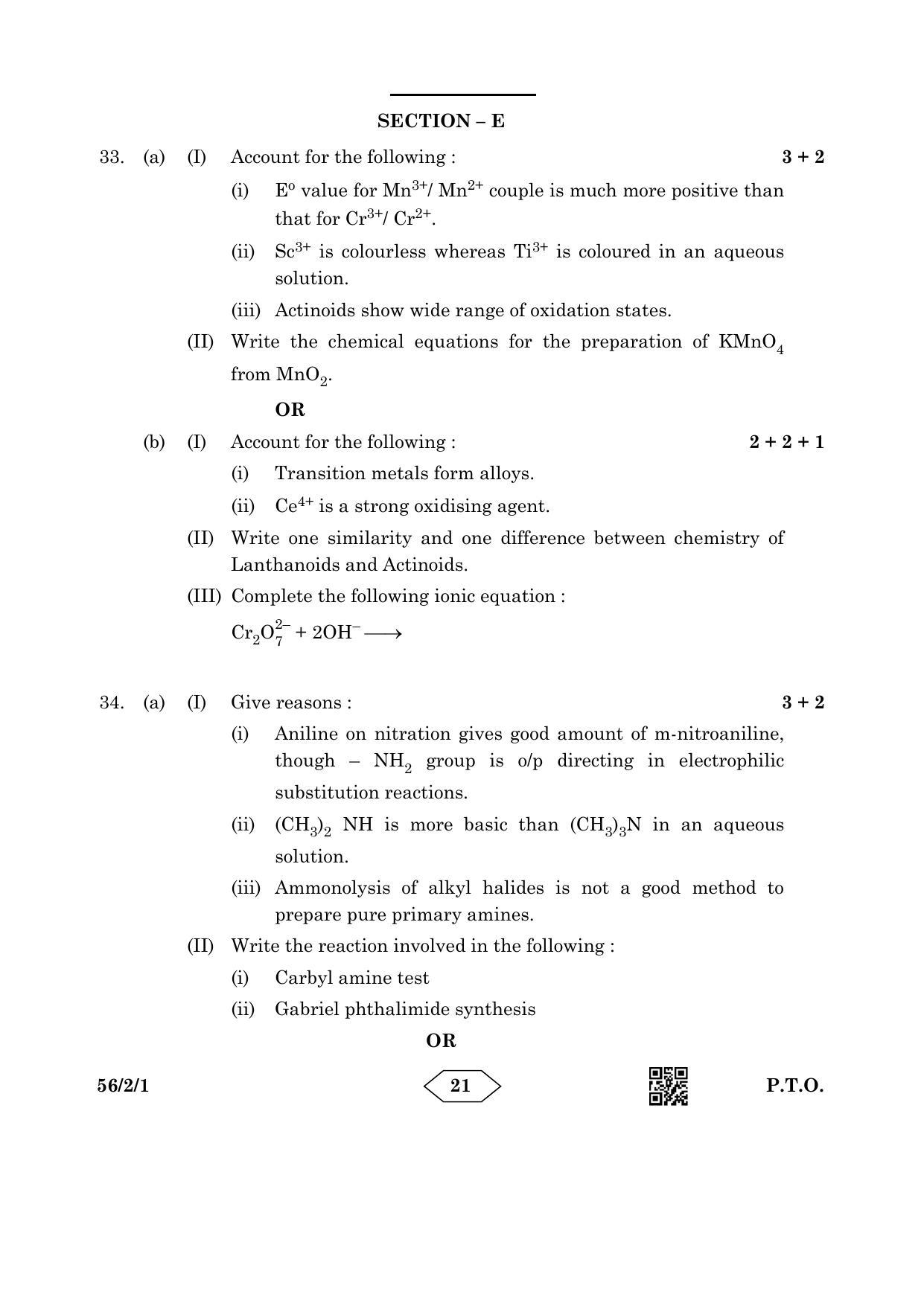 CBSE Class 12 56-2-1 Chemistry 2023 Question Paper - Page 21