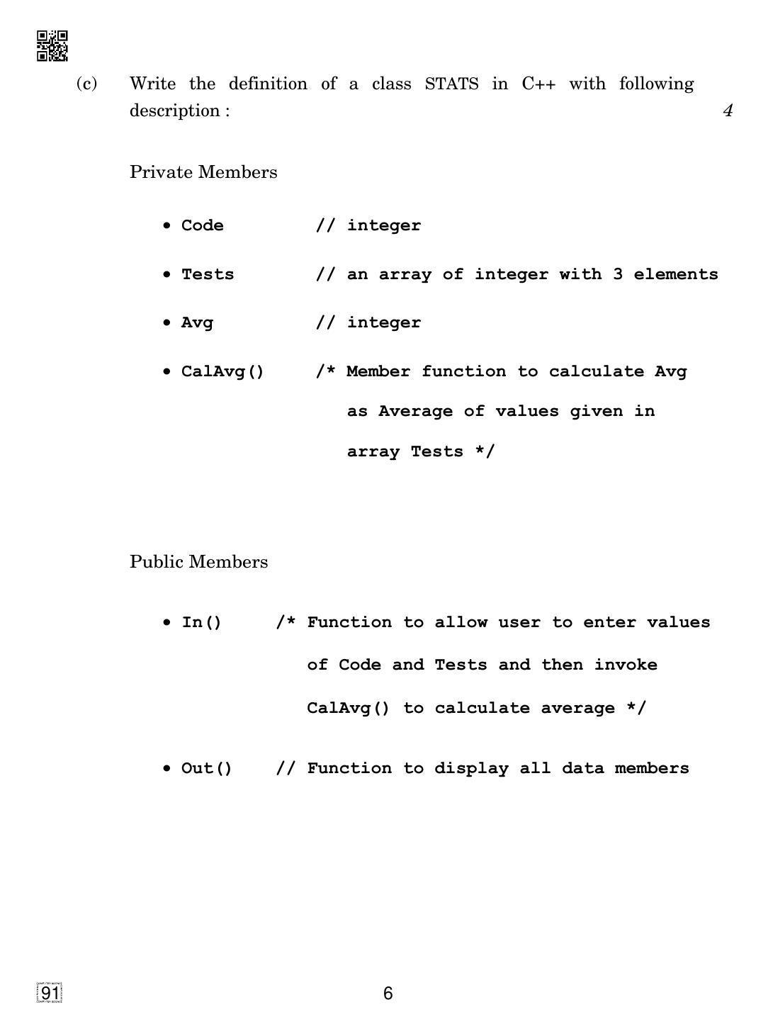 CBSE Class 12 91 COMPUTER SCIENCE 2019 Compartment Question Paper - Page 6