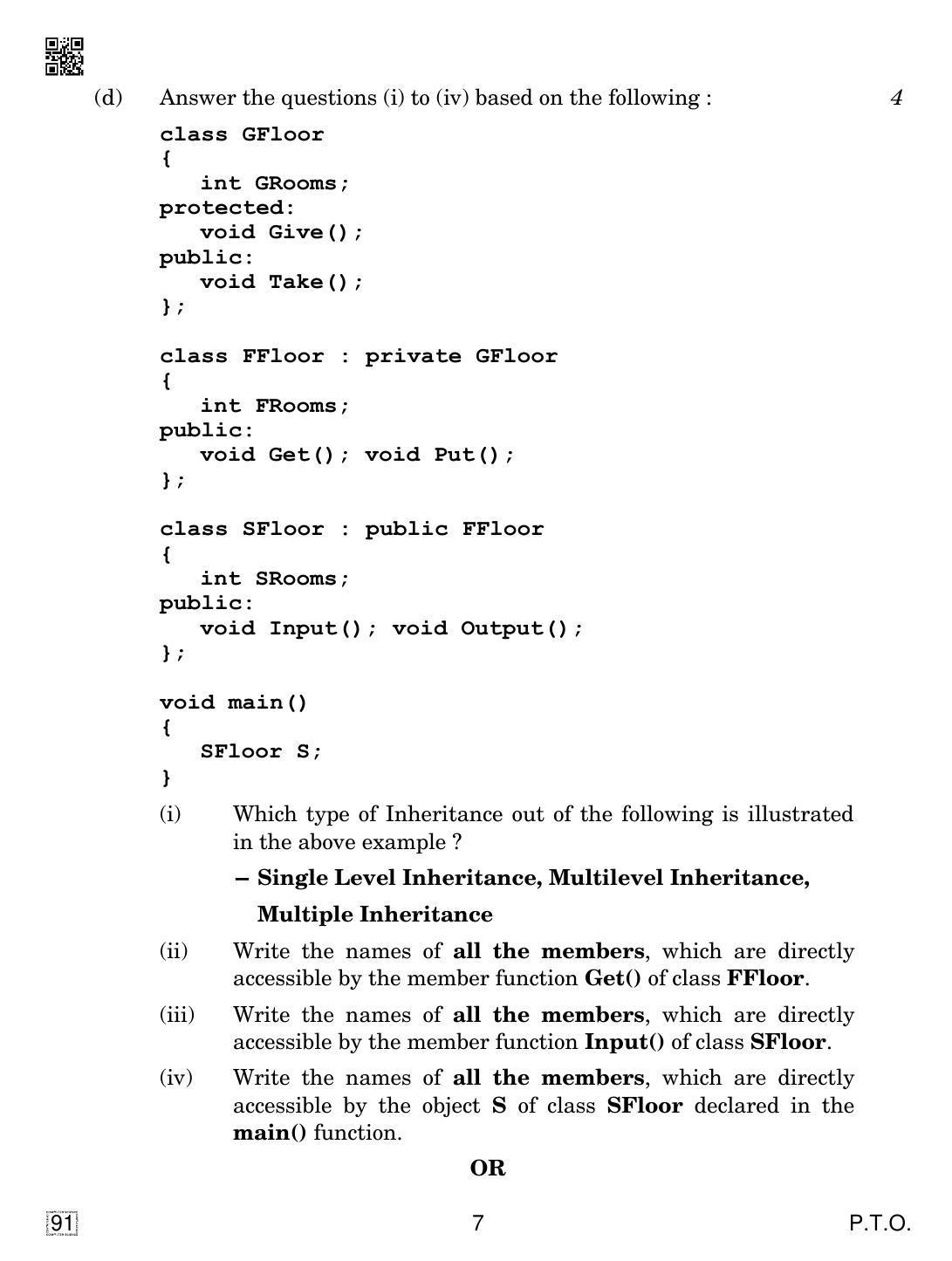 CBSE Class 12 91 COMPUTER SCIENCE 2019 Compartment Question Paper - Page 7