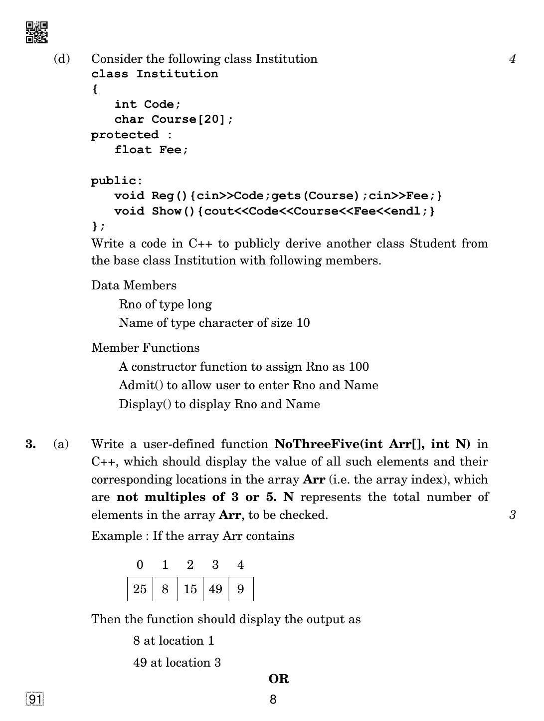 CBSE Class 12 91 COMPUTER SCIENCE 2019 Compartment Question Paper - Page 8