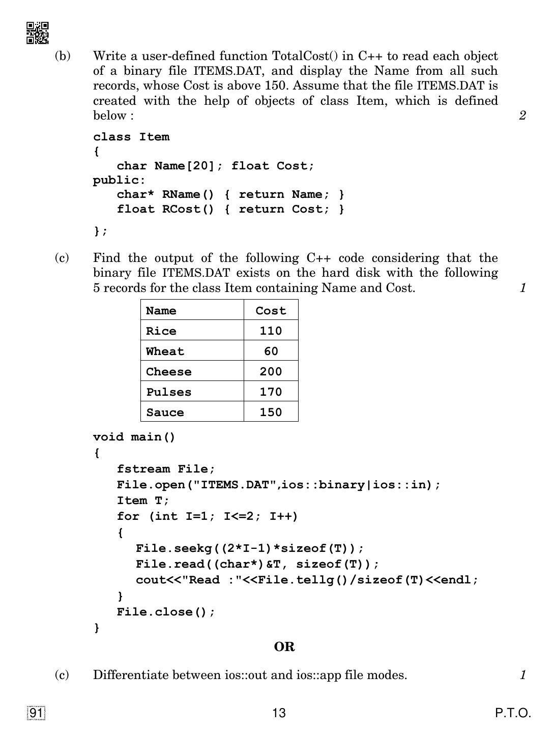 CBSE Class 12 91 COMPUTER SCIENCE 2019 Compartment Question Paper - Page 13