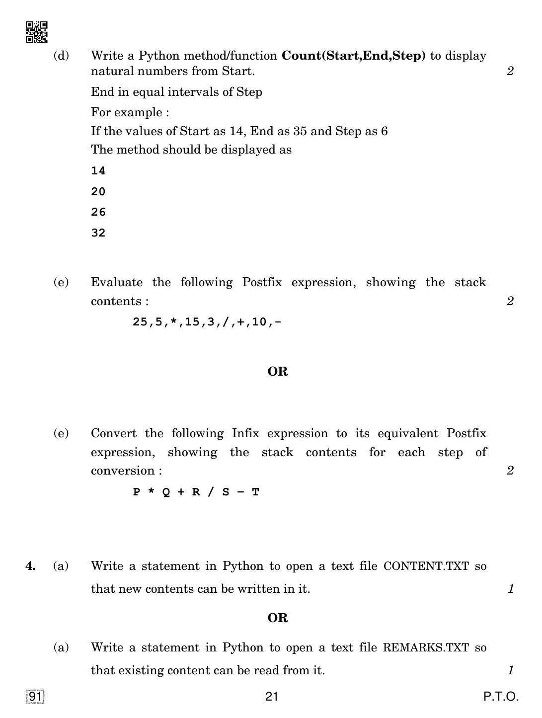 CBSE Class 12 91 COMPUTER SCIENCE 2019 Compartment Question Paper - Page 21