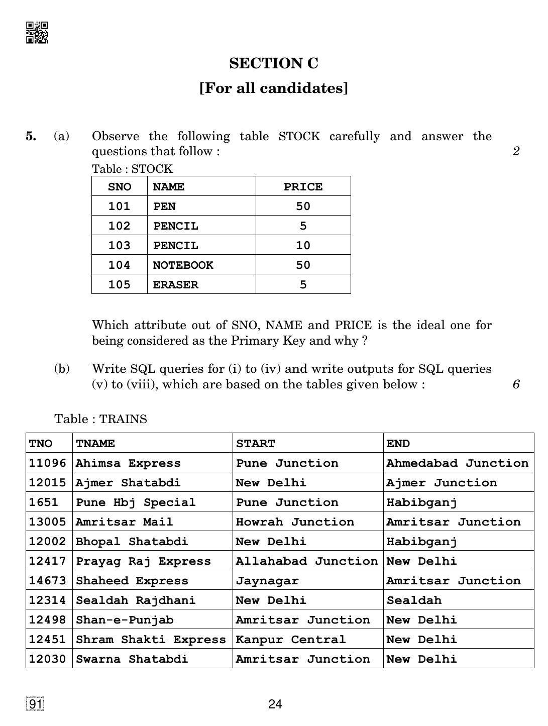 CBSE Class 12 91 COMPUTER SCIENCE 2019 Compartment Question Paper - Page 24