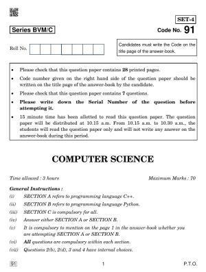 CBSE Class 12 91 COMPUTER SCIENCE 2019 Compartment Question Paper