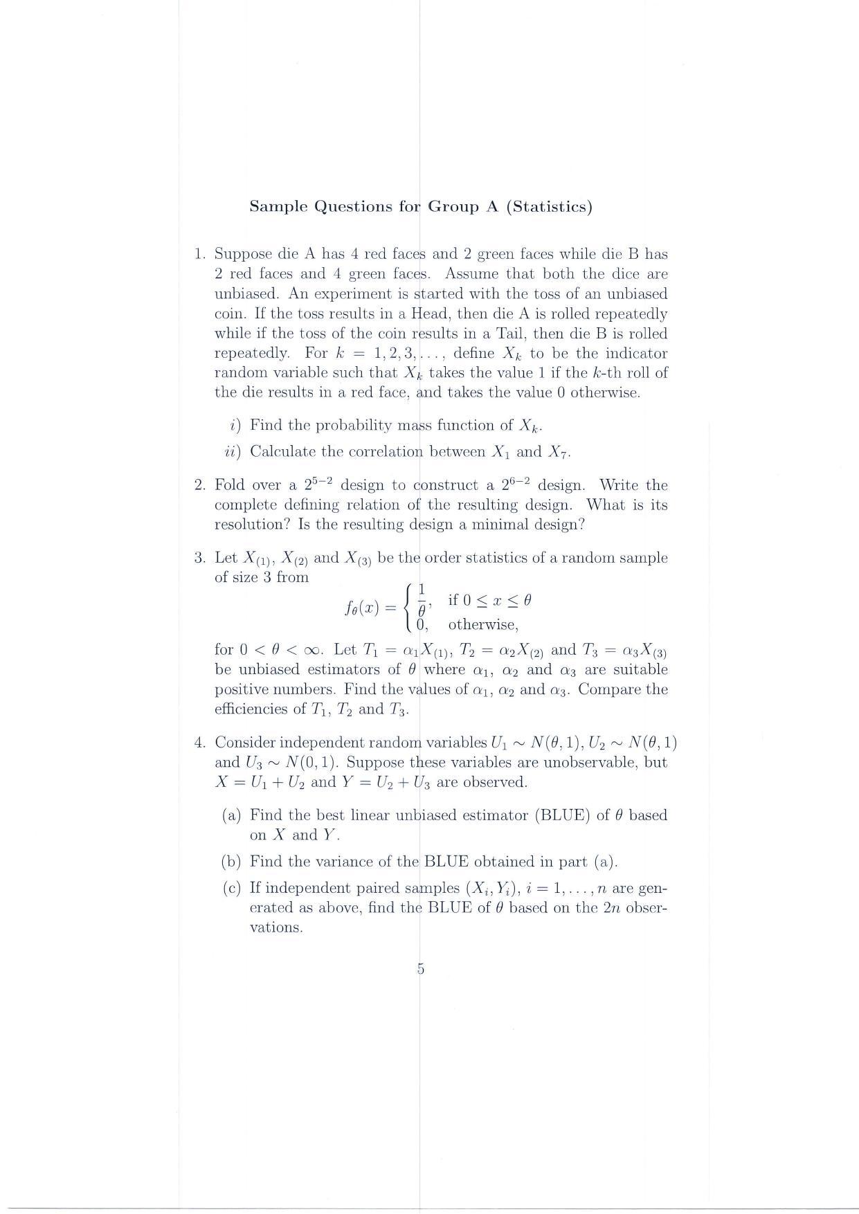 ISI Admission Test JRF in Quality, Reliability and Operations Research QRB 2016 Sample Paper - Page 5
