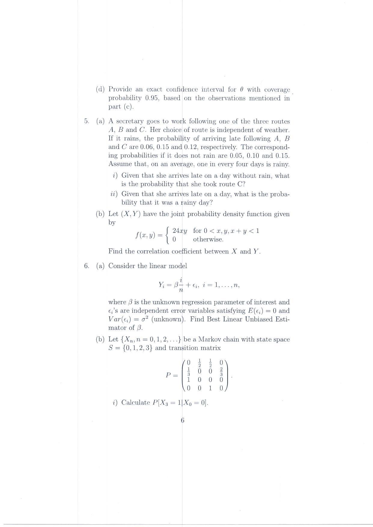 ISI Admission Test JRF in Quality, Reliability and Operations Research QRB 2016 Sample Paper - Page 6