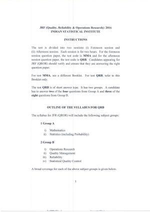 ISI Admission Test JRF in Quality, Reliability and Operations Research QRB 2016 Sample Paper