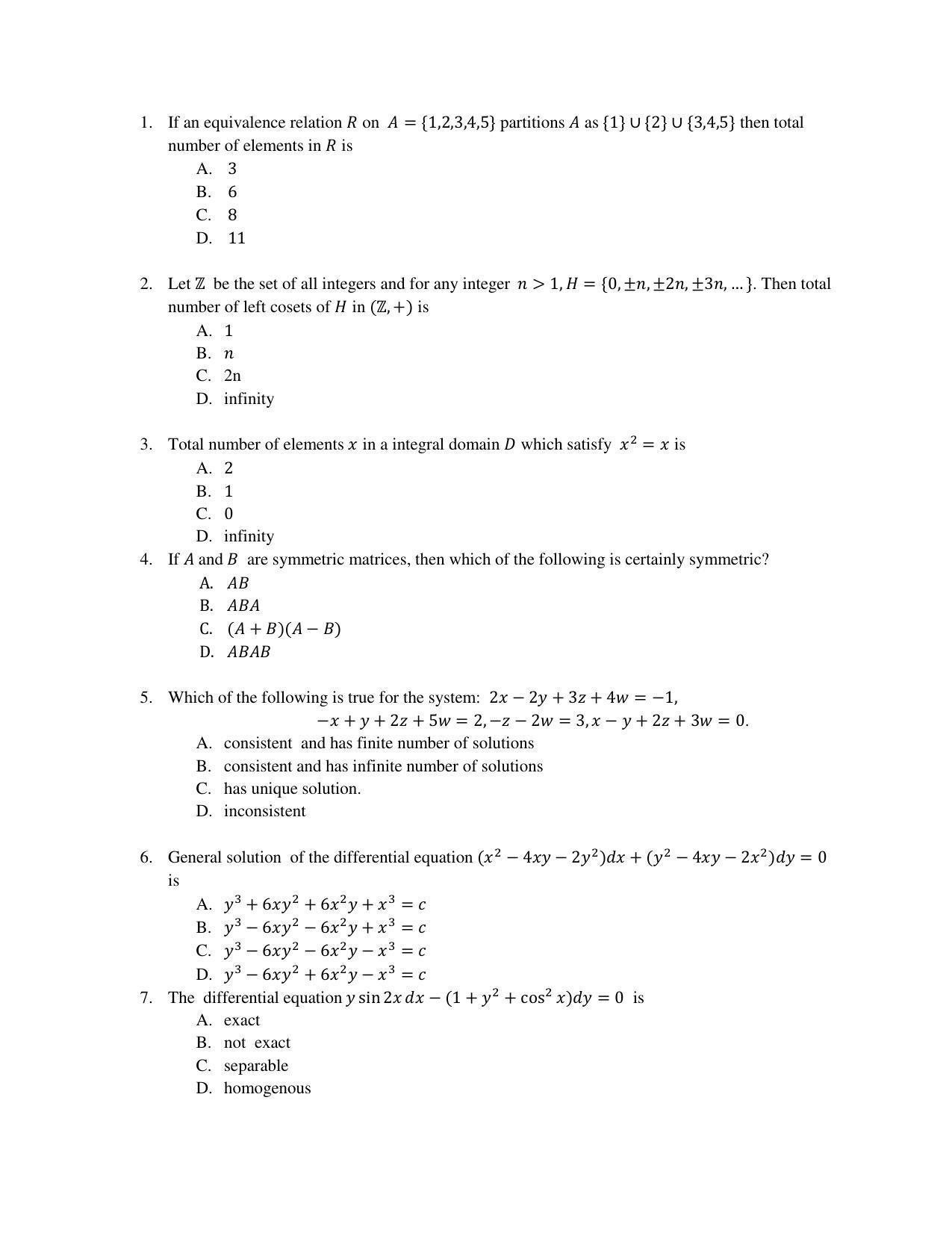OJEE 2014 B.Sc (LE) Question Paper - Page 7