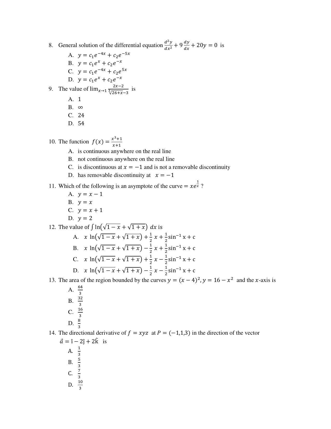 OJEE 2014 B.Sc (LE) Question Paper - Page 8