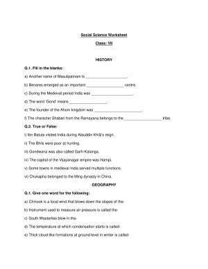 CBSE Worksheets for Class 7 Social Science Assignment 2