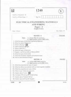 AP Intermediate 2nd Year Vocational Question Paper September-2021- Electrical_Engineering_Materials&Wiring-I