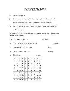 Worksheet for Class 5 Maths Decimals Assignment 2