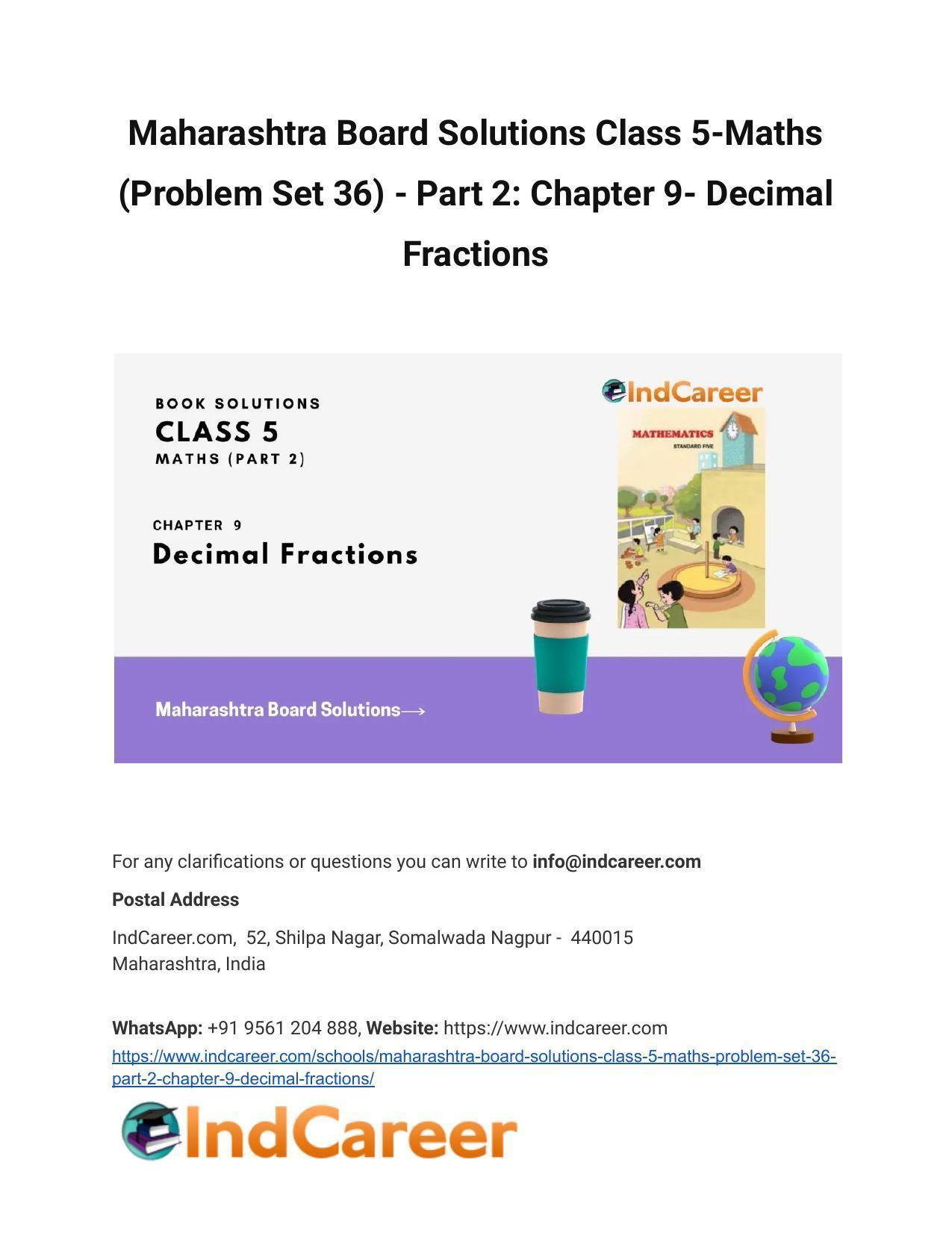 Maharashtra Board Solutions Class 5-Maths (Problem Set 36) - Part 2: Chapter 9- Decimal Fractions - Page 1