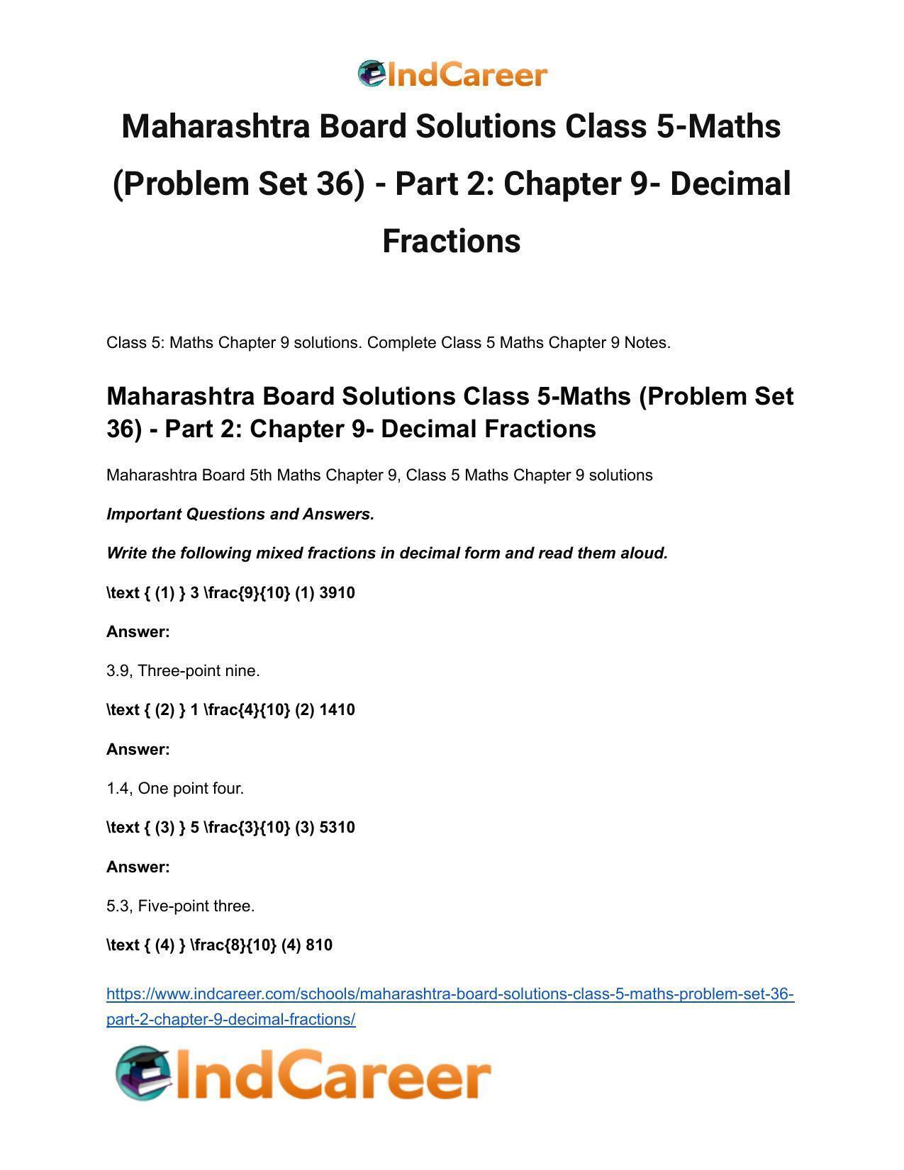 Maharashtra Board Solutions Class 5-Maths (Problem Set 36) - Part 2: Chapter 9- Decimal Fractions - Page 2