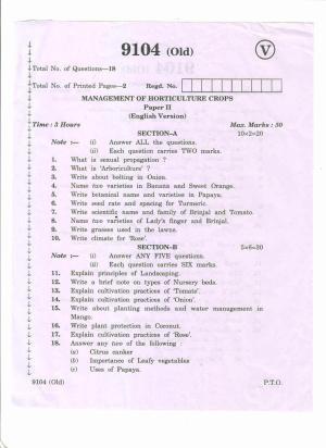AP Inter 2nd Year Management of Horticulture Crops-II (old) March-2020-Vocational Question Paper