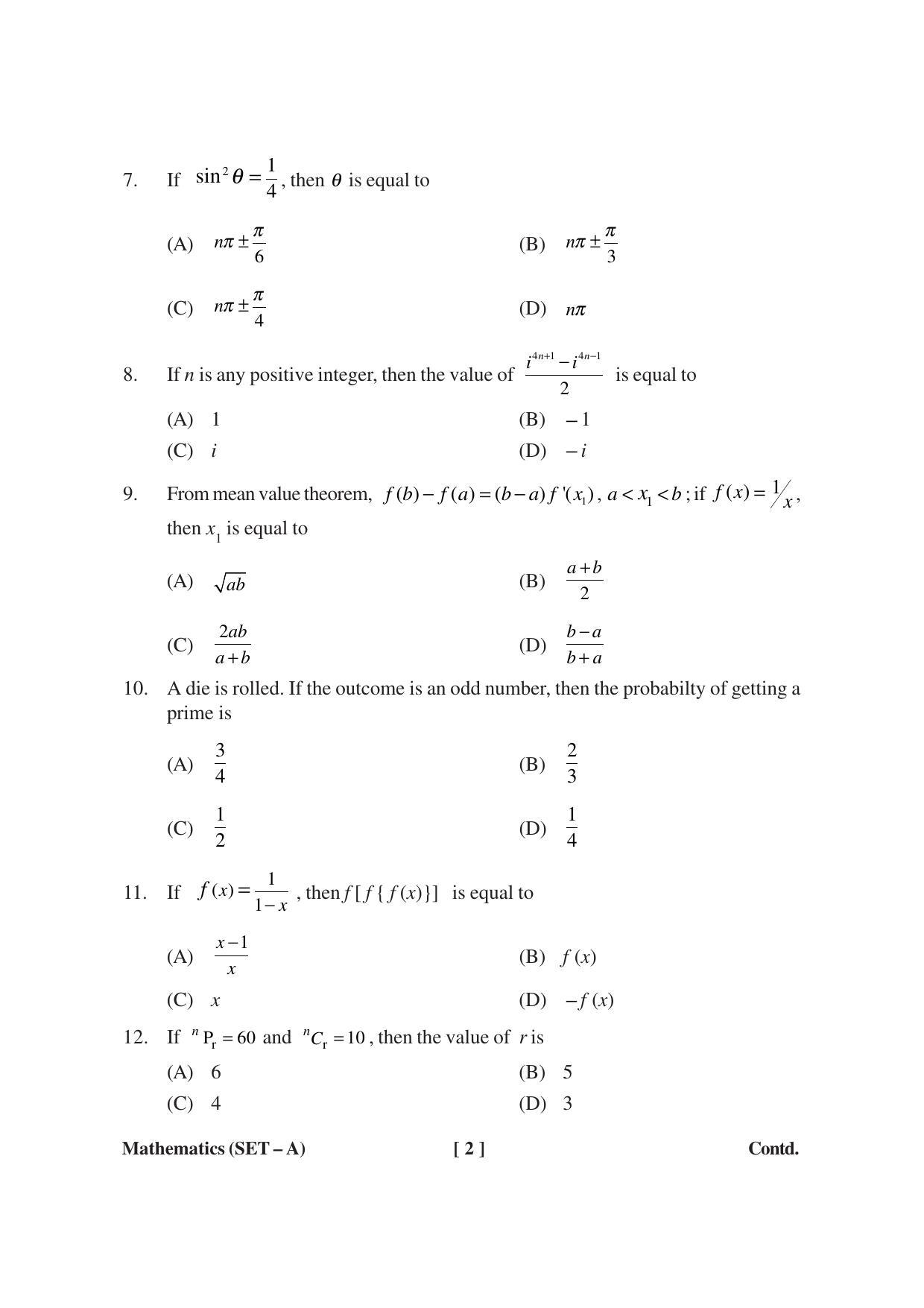 MBSE HSSLC Maths Sample Paper - Page 2