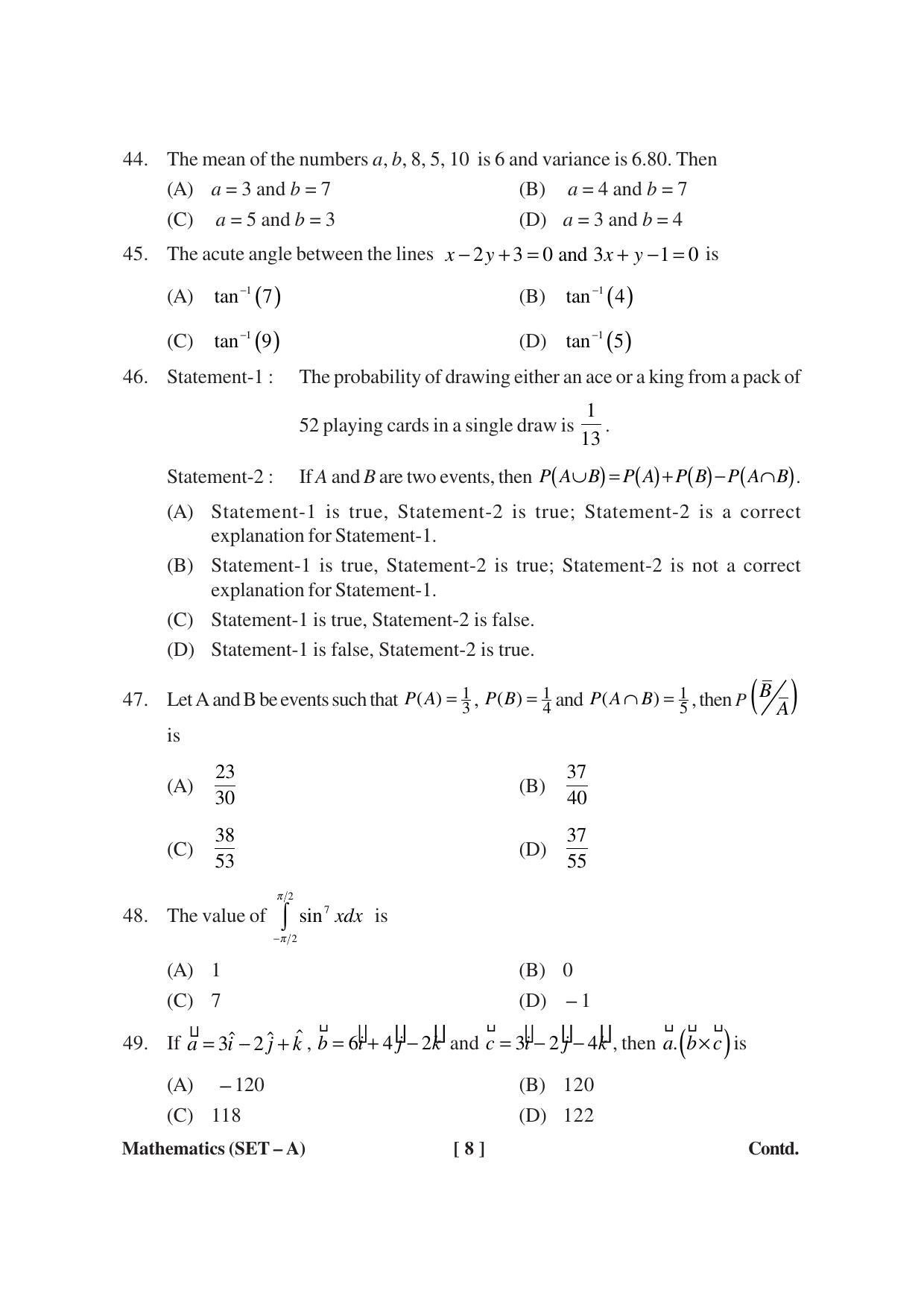 MBSE HSSLC Maths Sample Paper - Page 8