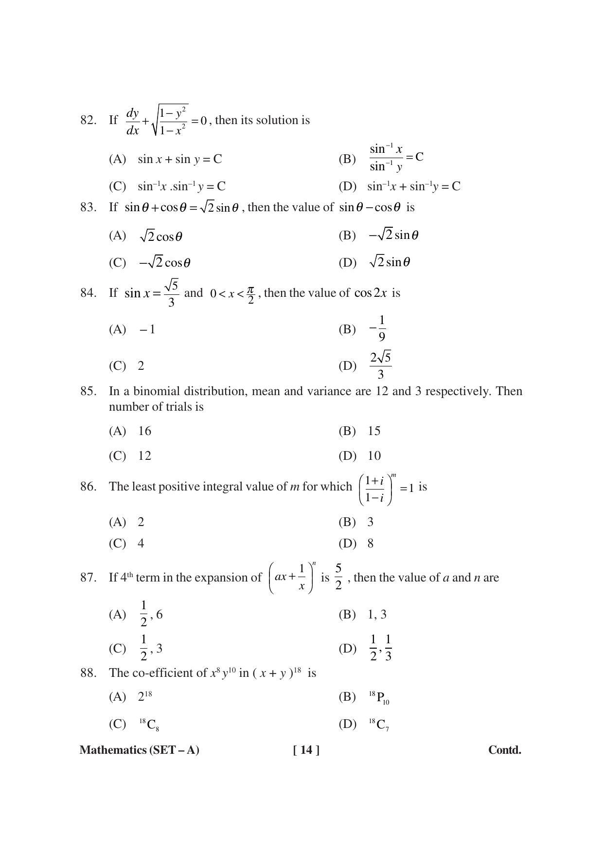 MBSE HSSLC Maths Sample Paper - Page 14