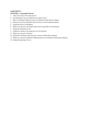 CBSE Worksheets for Class 11 Geography Assignment 4