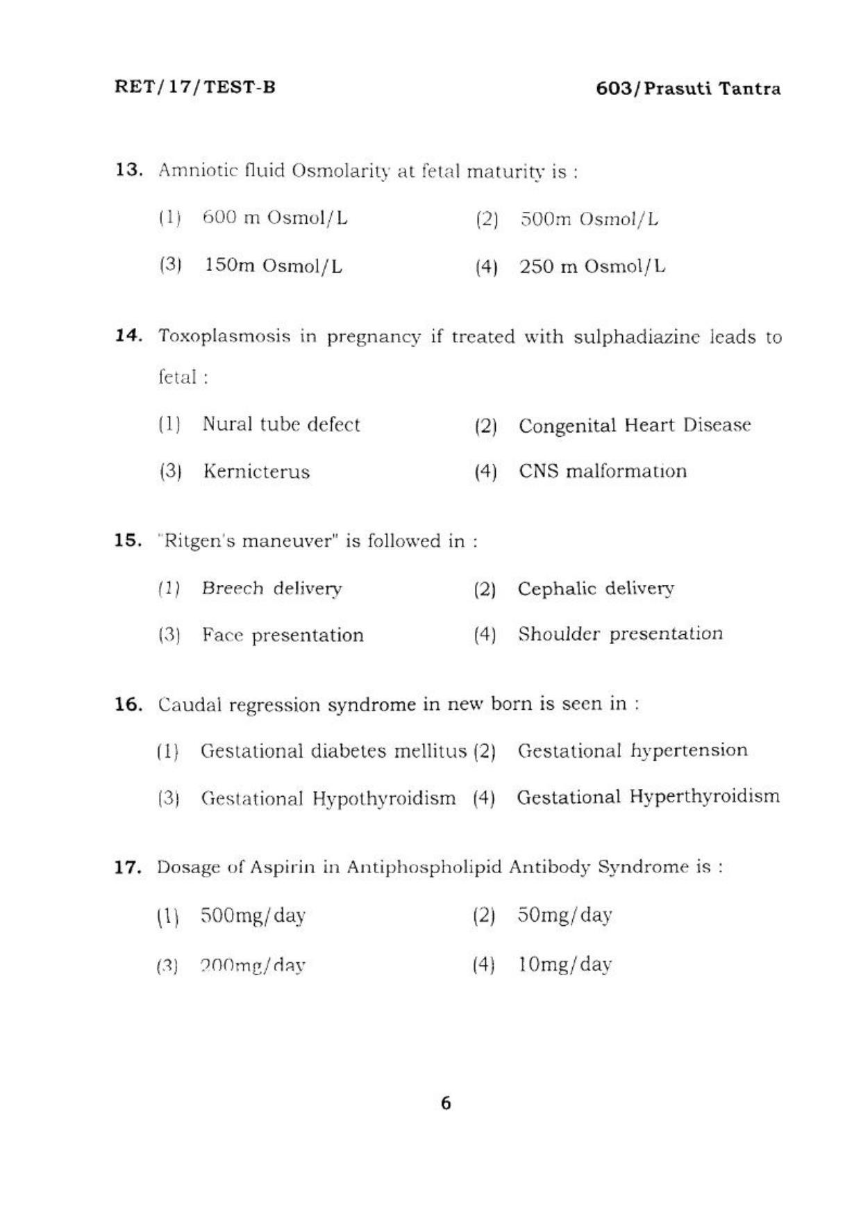 BHU RET PRASUTI TANTRA 2017 Question Paper - Page 8