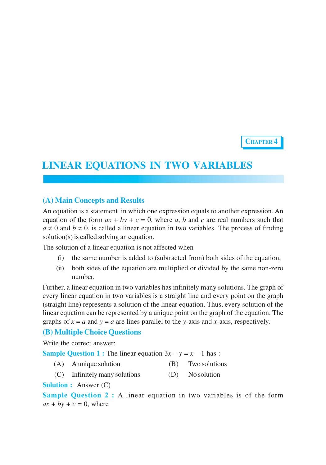 CBSE Worksheets for Class 9 Mathematics Linear Equations in Two ...