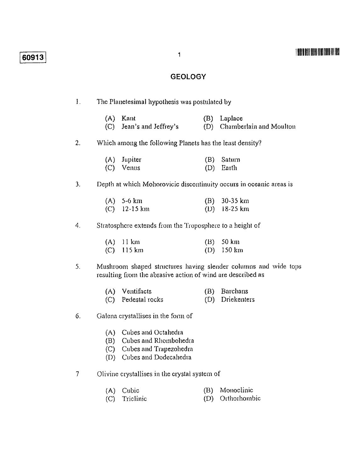 CUSAT CAT 2013 Geology Question Paper - Page 2