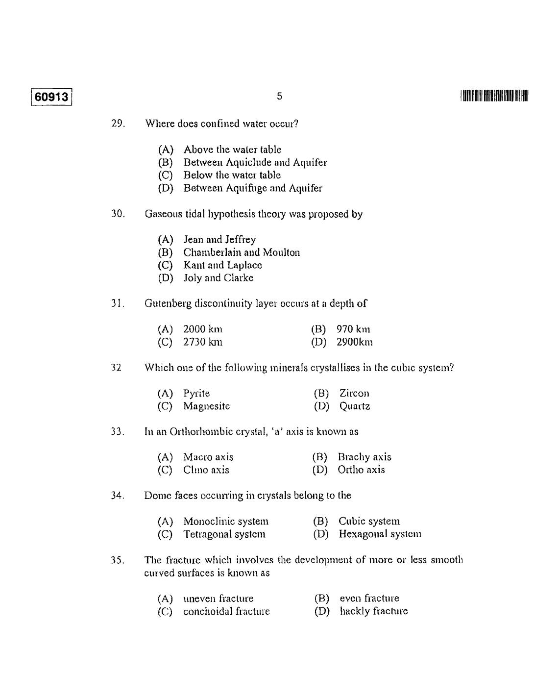 CUSAT CAT 2013 Geology Question Paper - Page 6