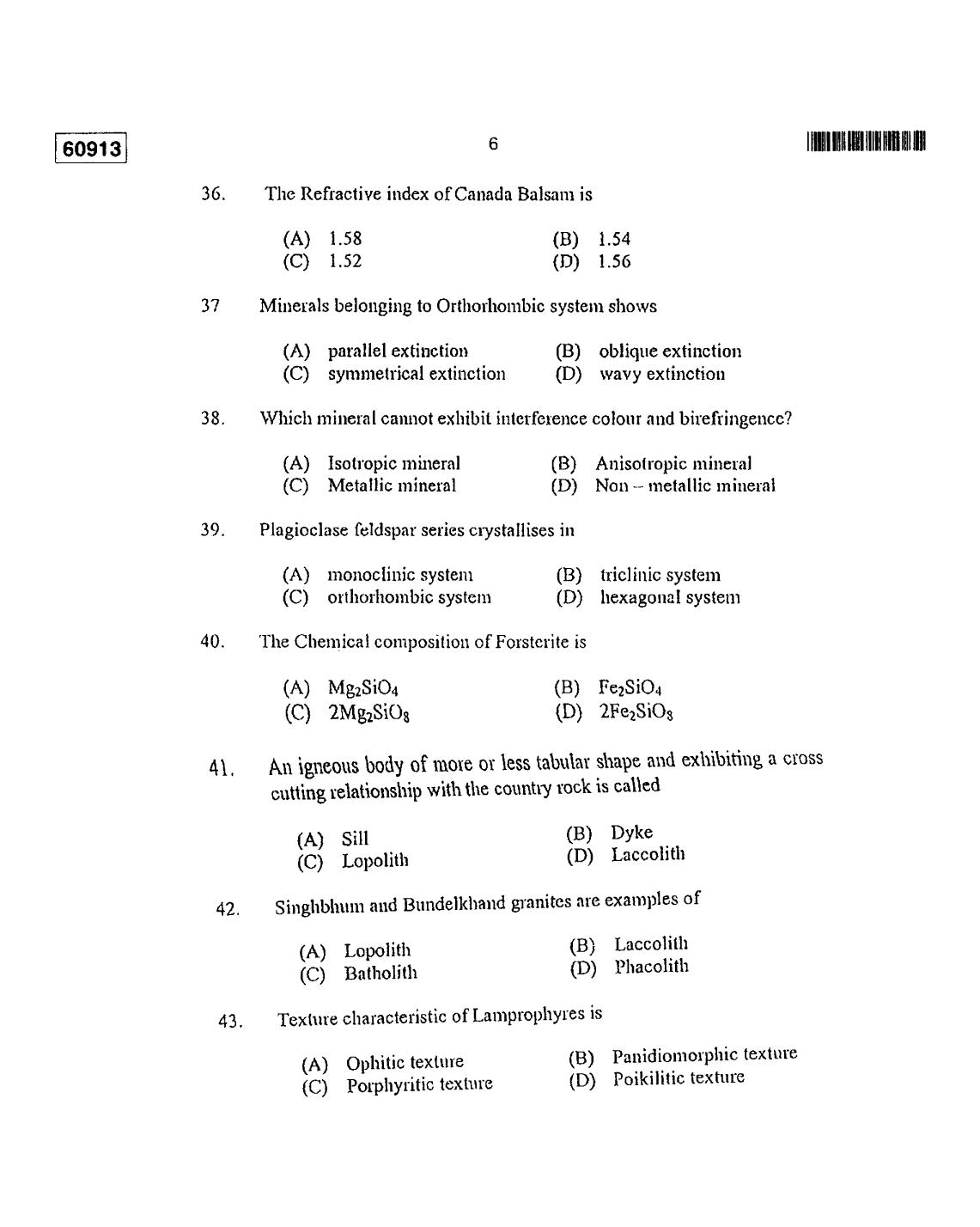 CUSAT CAT 2013 Geology Question Paper - Page 7