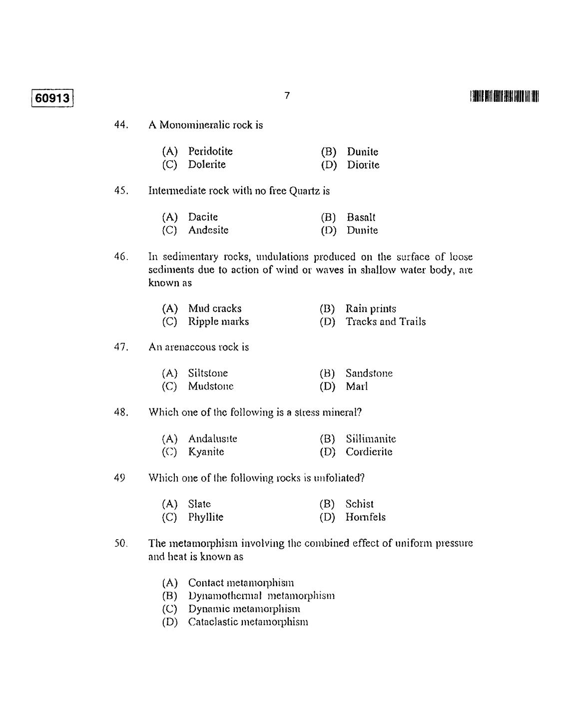 CUSAT CAT 2013 Geology Question Paper - Page 8