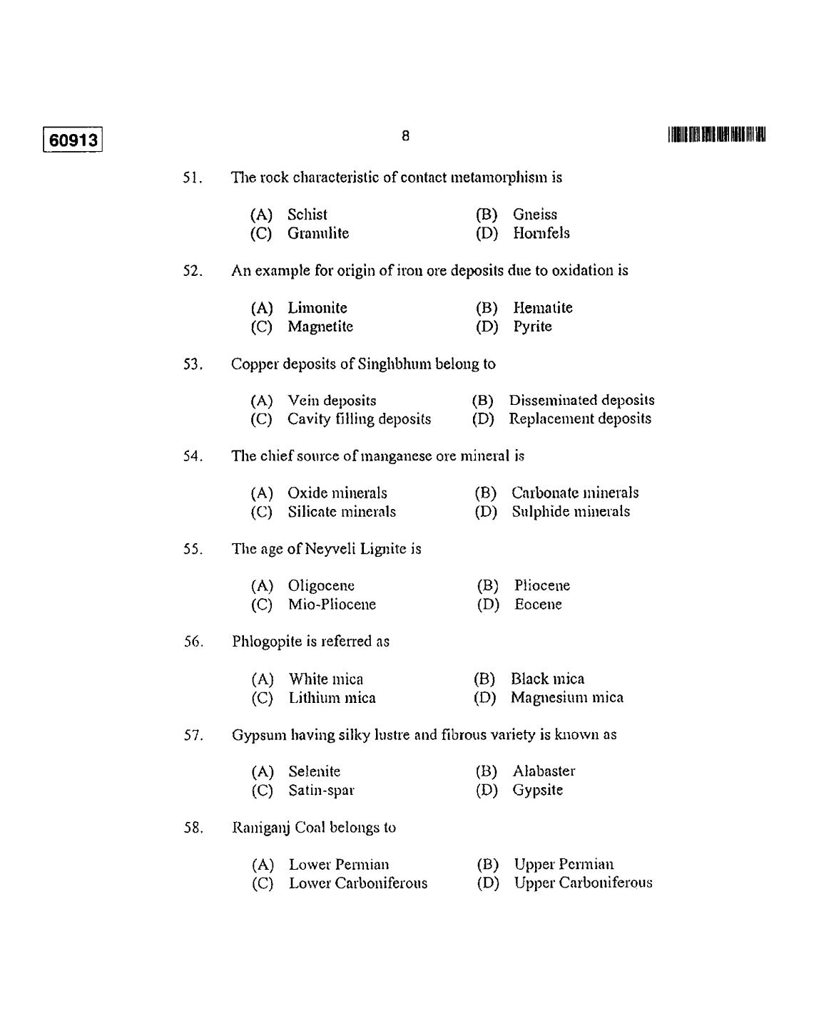 CUSAT CAT 2013 Geology Question Paper - Page 9