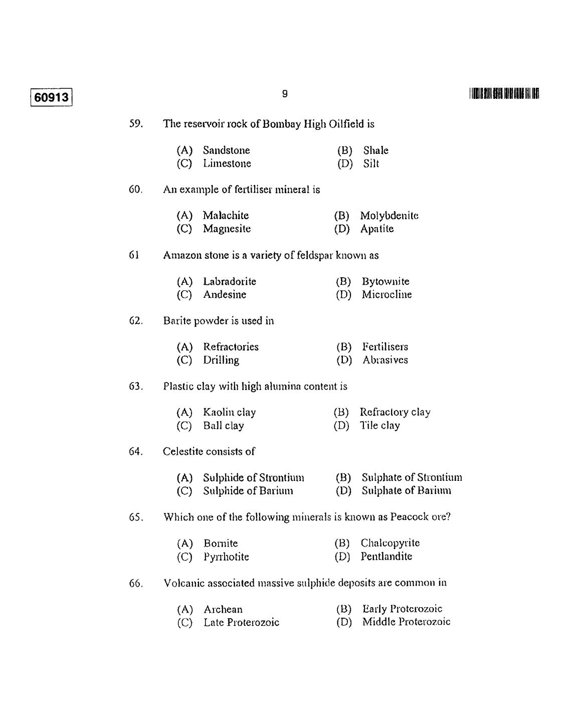CUSAT CAT 2013 Geology Question Paper - Page 10