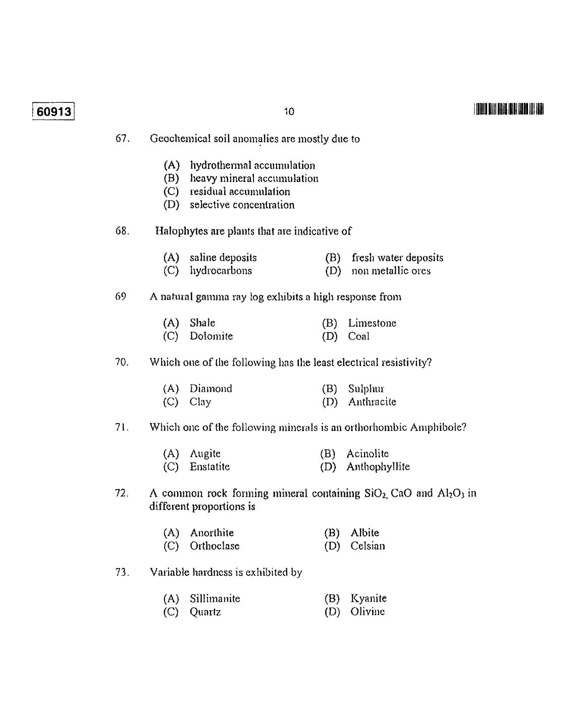 CUSAT CAT 2013 Geology Question Paper - Page 11