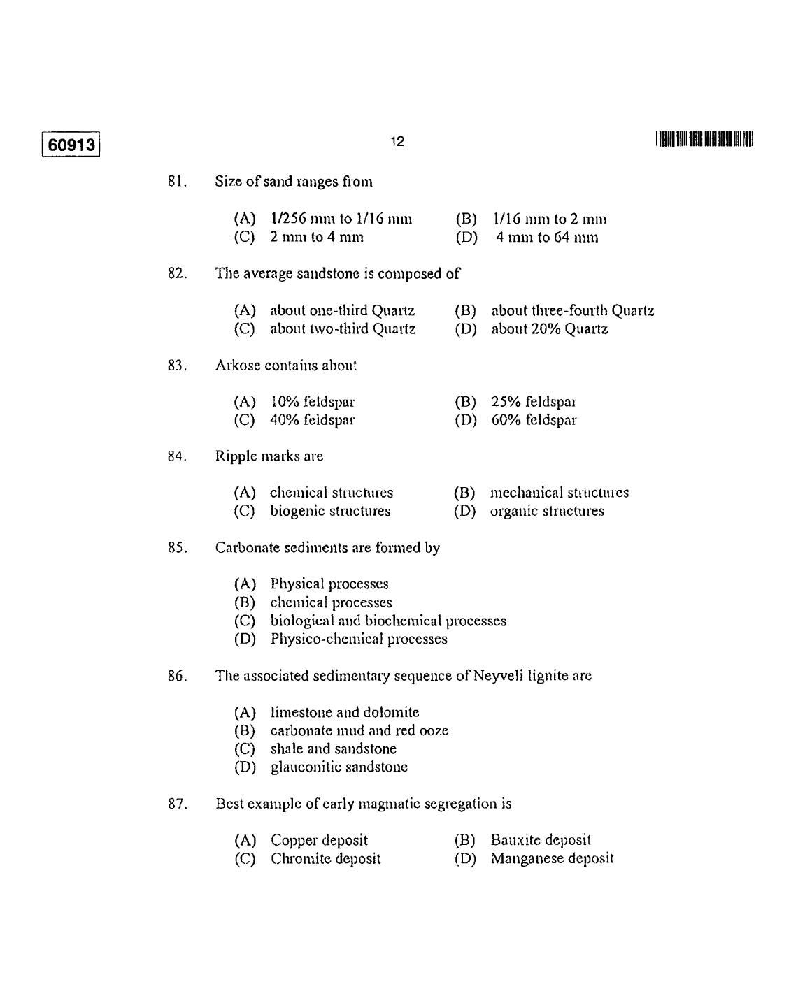 CUSAT CAT 2013 Geology Question Paper - Page 13