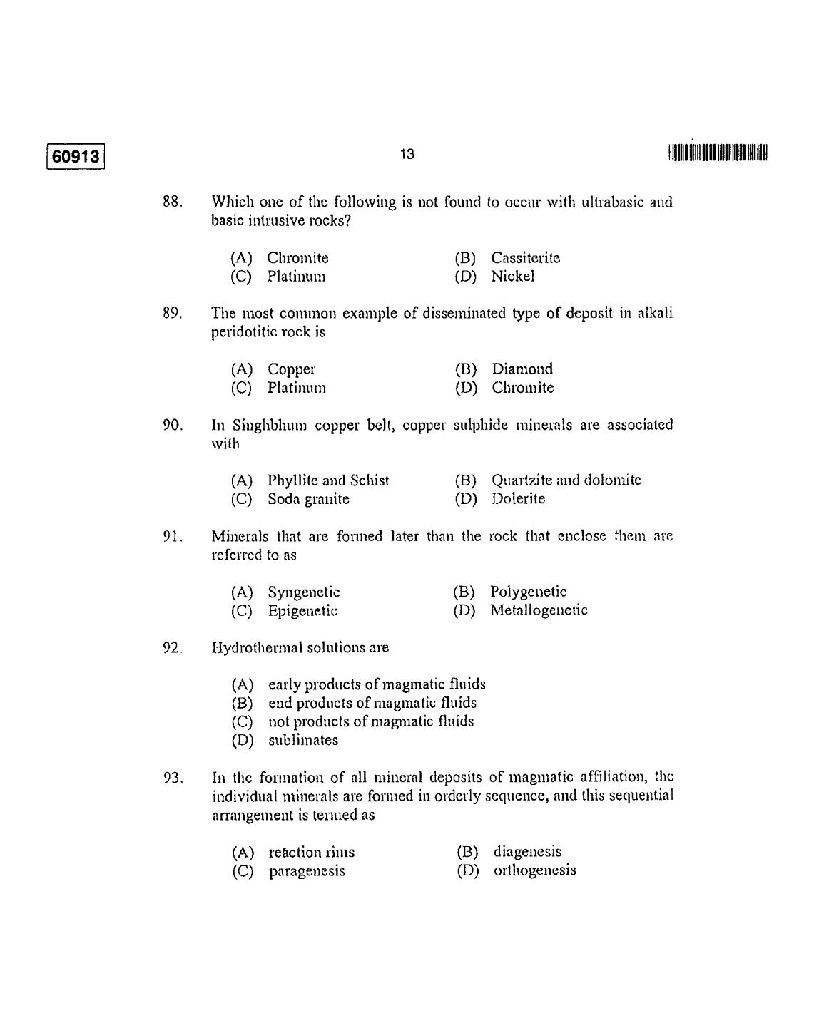 CUSAT CAT 2013 Geology Question Paper - Page 14