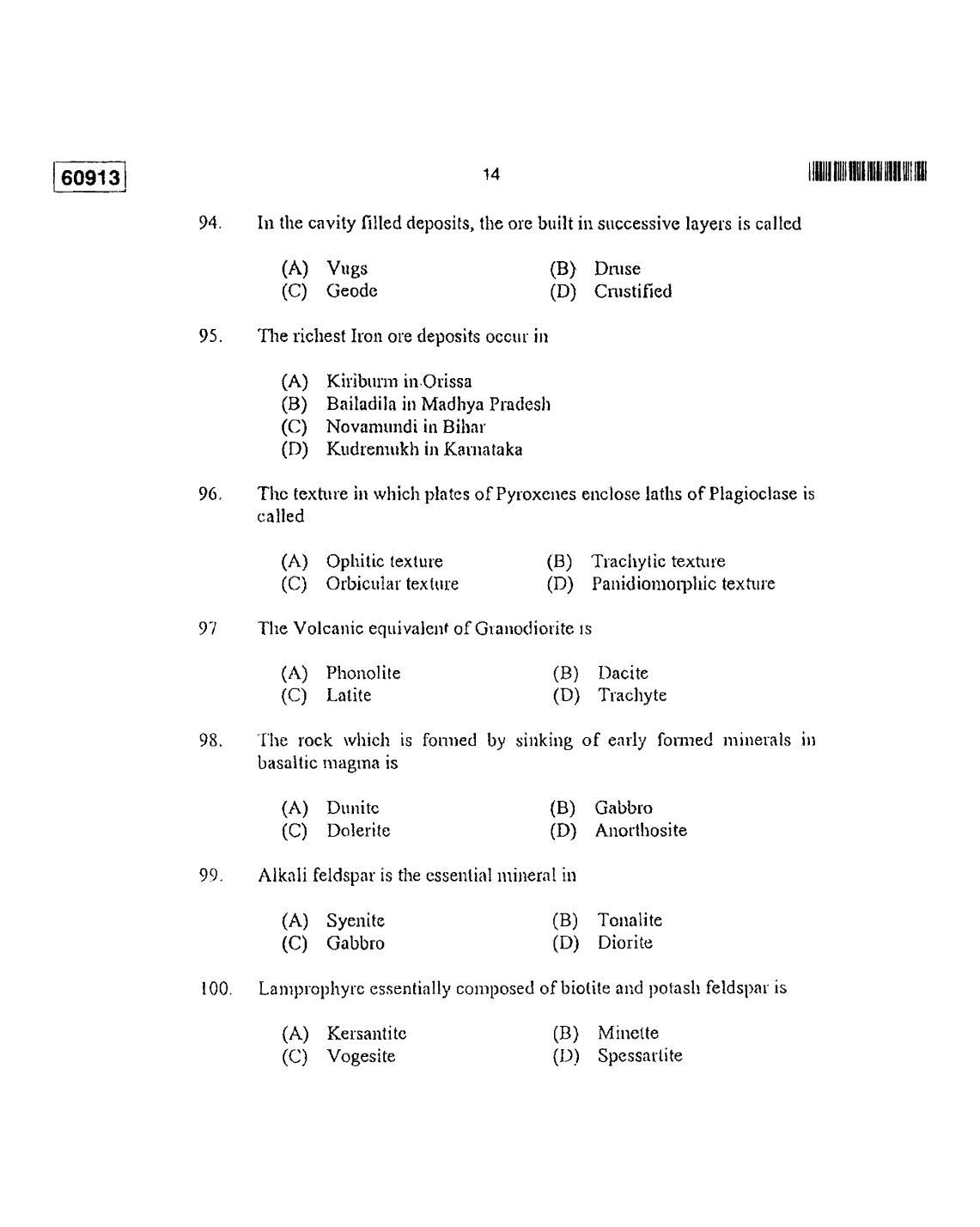 CUSAT CAT 2013 Geology Question Paper - Page 15