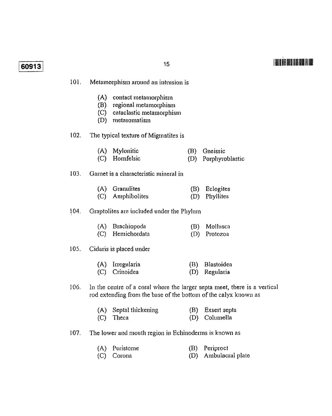 CUSAT CAT 2013 Geology Question Paper - Page 16