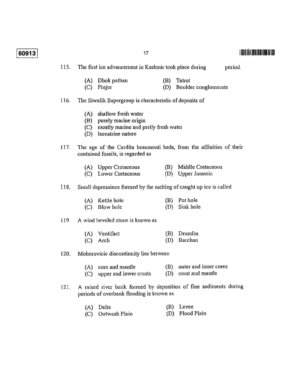 CUSAT CAT 2013 Geology Question Paper - Page 18