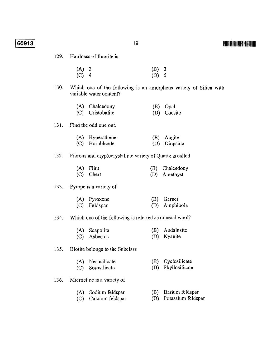 CUSAT CAT 2013 Geology Question Paper - Page 20