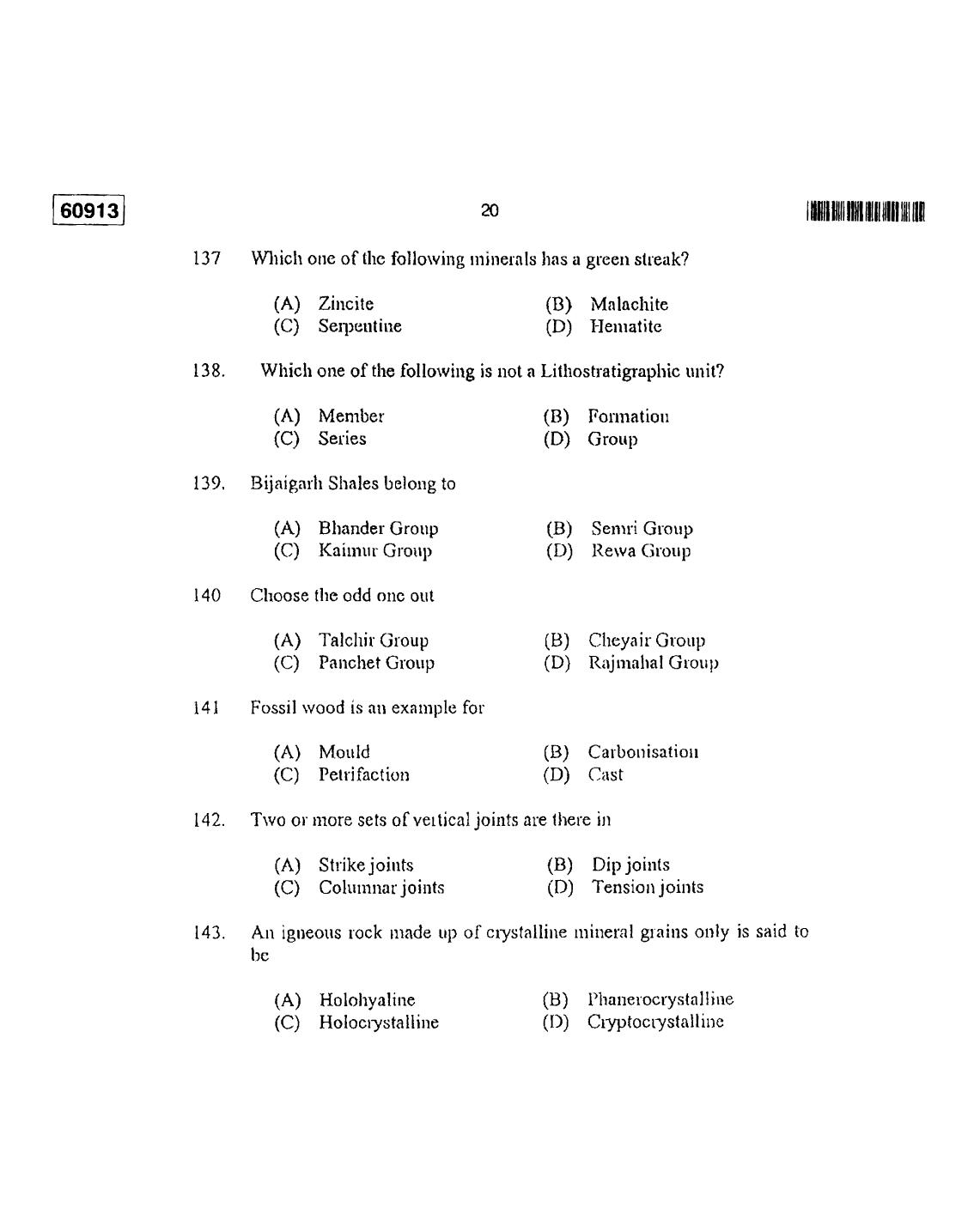 CUSAT CAT 2013 Geology Question Paper - Page 21
