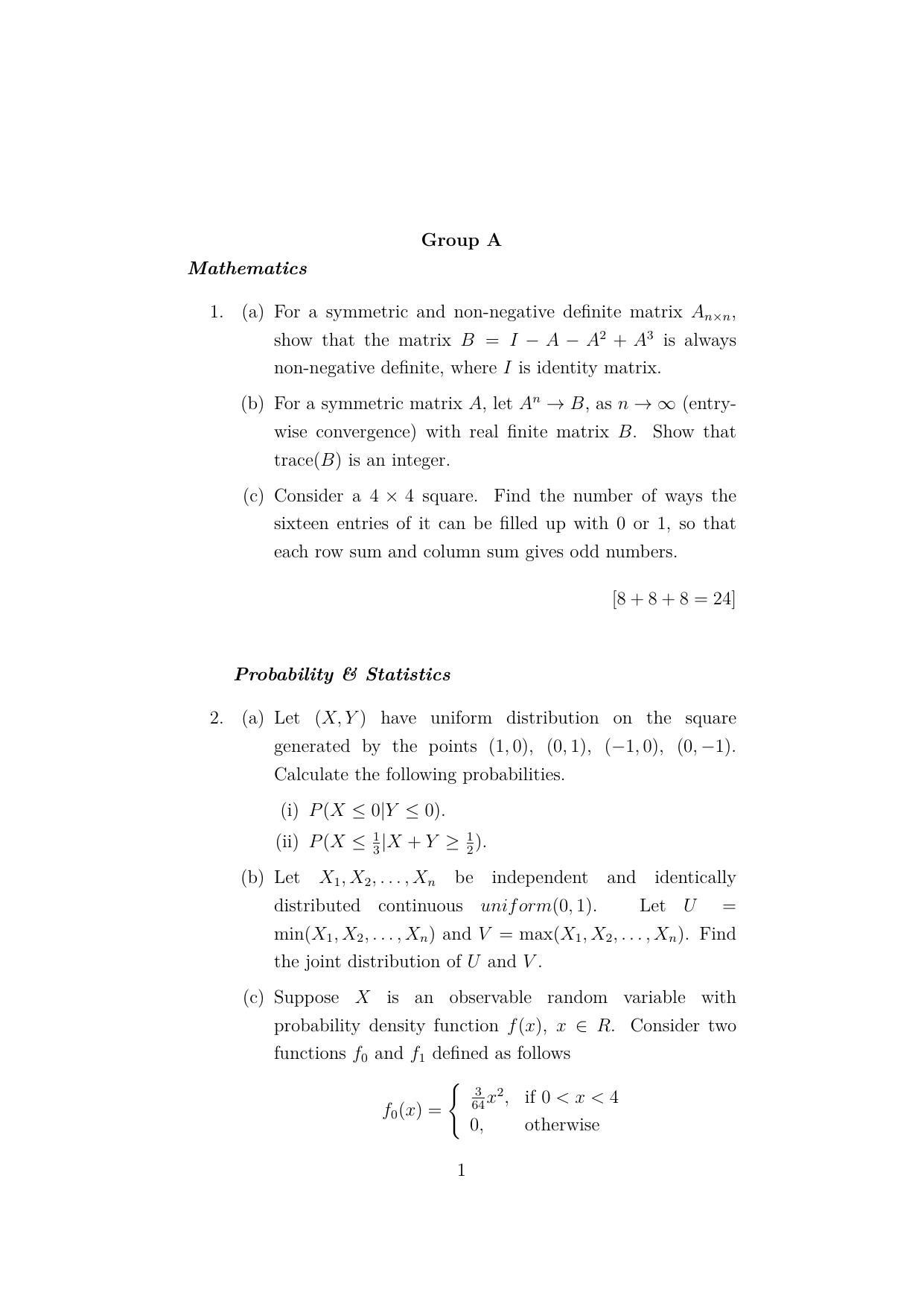 ISI Admission Test JRF in Quality, Reliability and Operations Research (QRB) 2023 Sample Paper - Page 1